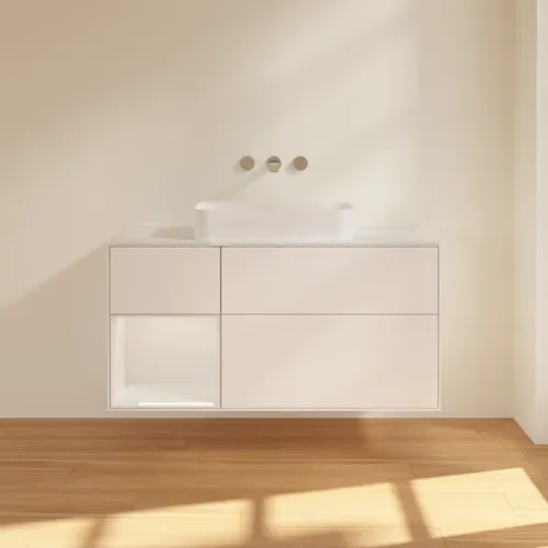 VILLEROY BOCH Umyvadlová skříňka Finion, s osvětlením, 3 výsuvy, 1200 x 603 x 501 mm, bílý matný lak / bílý lesklý lak / bílé matné sklo #F701GFMT, obrázek 3