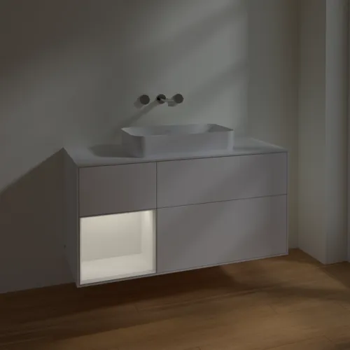 VILLEROY BOCH Umyvadlová skříňka Finion, s osvětlením, 3 výsuvy, 1200 x 603 x 501 mm, bílý matný lak / bílý lesklý lak / bílé matné sklo #F701GFMT, obrázek 4