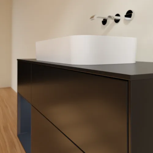 VILLEROY BOCH Toaletní skříňka Finion, s osvětlením, 3 výsuvy, 1200 x 603 x 501 mm, černý matný lak / půlnoční modrý matný lak / černé matné sklo #F702HGPD, obrázek 4