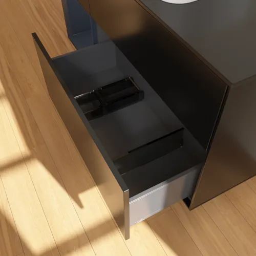 VILLEROY BOCH Toaletní skříňka Finion, s osvětlením, 3 výsuvy, 1200 x 603 x 501 mm, černý matný lak / půlnoční modrý matný lak / černé matné sklo #F702HGPD, obrázek 5