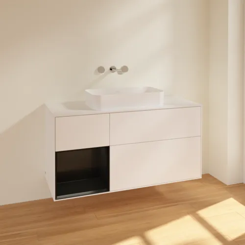 VILLEROY BOCH Toaletní skříňka Finion, s osvětlením, 3 výsuvy, 1200 x 603 x 501 mm, bílý matný lak / černý matný lak / bílé matné sklo #F701PDMT, obrázek 2