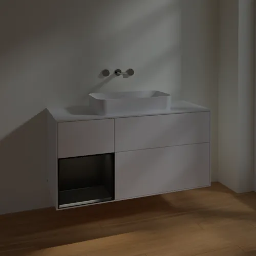 VILLEROY BOCH Toaletní skříňka Finion, s osvětlením, 3 výsuvy, 1200 x 603 x 501 mm, bílý matný lak / černý matný lak / bílé matné sklo #F701PDMT, obrázek 4
