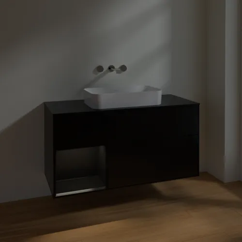 VILLEROY BOCH Toaletní skříňka Finion, s osvětlením, 3 výsuvy, 1200 x 603 x 501 mm, černý matný lak / černý matný lak / černé matné sklo #F702PDPD, obrázek 4