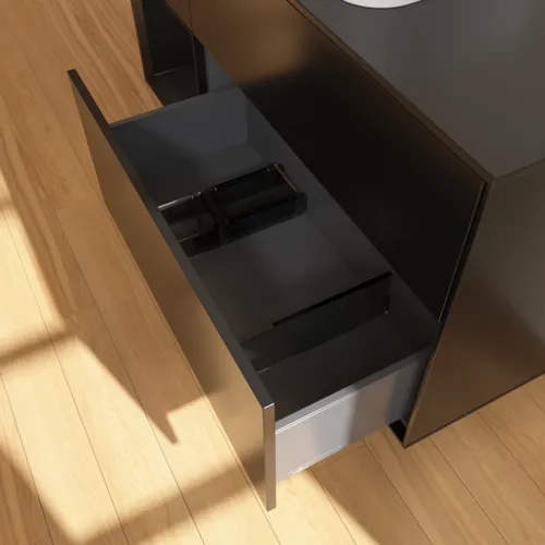 VILLEROY BOCH Toaletní skříňka Finion, s osvětlením, 3 výsuvy, 1200 x 603 x 501 mm, černý matný lak / černý matný lak / černé matné sklo #F702PDPD, obrázek 5