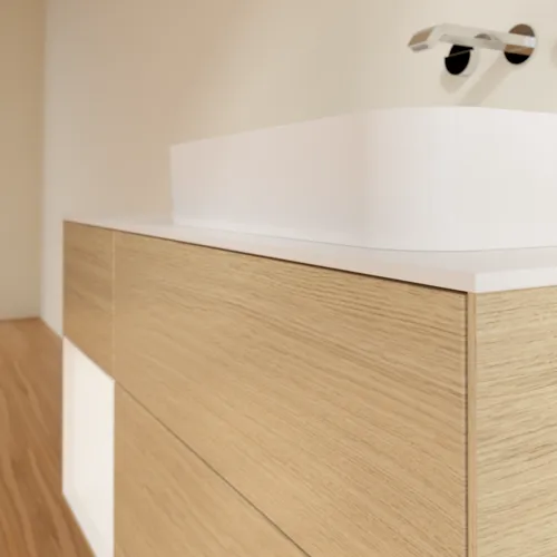 VILLEROY BOCH Toaletní skříňka Finion, s osvětlením, 3 výsuvy, 1200 x 603 x 501 mm, dubová dýha / bílý matný lak / bílé matné sklo #F681MTPC, obrázek 3