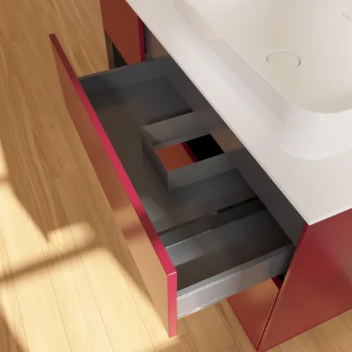 VILLEROY BOCH Toaletní skříňka Finion, s osvětlením, 3 výsuvy, 1200 x 603 x 501 mm, Pivoňka matný lak / Černý matný lak / Sklo bílé matné #F681PDHB, obrázek 5