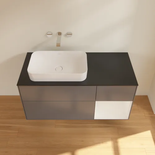 VILLEROY BOCH Toaletní skříňka Finion, s osvětlením, 3 výsuvy, 1200 x 603 x 501 mm, antracitový matný lak / lesklý bílý lak / černé matné sklo #F692GFGK, obrázek 3