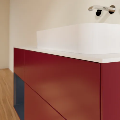 VILLEROY BOCH Toaletní skříňka Finion, s osvětlením, 3 výsuvy, 1200 x 603 x 501 mm, Pivoňka matný lak / Půlnoční modrá matný lak / Sklo bílé matné #F681HGHB, obrázek 4