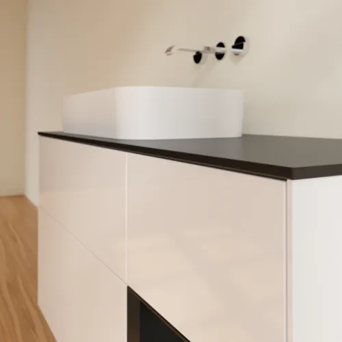 VILLEROY BOCH Toaletní skříňka Finion, s osvětlením, 3 výsuvy, 1200 x 603 x 501 mm, lesklý bílý lak / černý matný lak / černé matné sklo #F692PDGF, obrázek 3