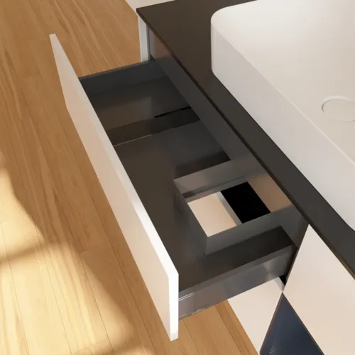 VILLEROY BOCH Toaletní skříňka Finion, s osvětlením, 3 výsuvy, 1200 x 603 x 501 mm, bílý matný lak / půlnoční modrý matný lak / černé matné sklo #F712HGMT, obrázek 4