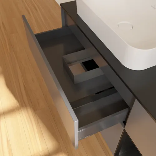 VILLEROY BOCH Toaletní skříňka Finion, s osvětlením, 3 výsuvy, 1200 x 603 x 501 mm, antracitový matný lak / černý matný lak / černé matné sklo #F692PDGK, obrázek 4