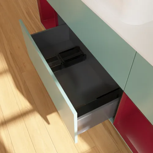 VILLEROY BOCH Toaletní skříňka Finion, s osvětlením, 4 výsuvy, 1600 x 603 x 501 mm, olivový matný lak / pivoňkový matný lak / bílé matné sklo #F741HBGM, obrázek 7