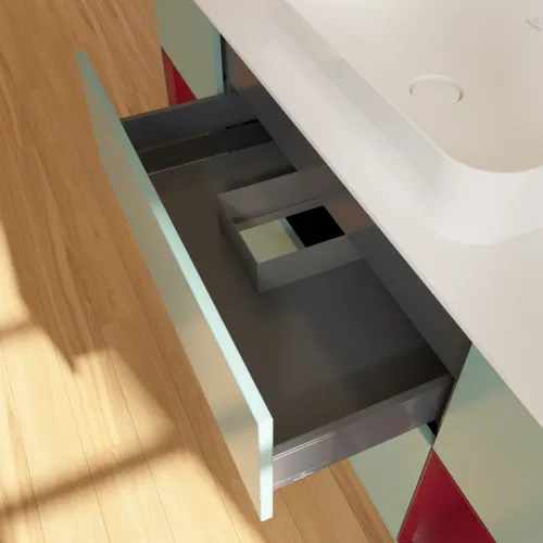 VILLEROY BOCH Toaletní skříňka Finion, s osvětlením, 4 výsuvy, 1600 x 603 x 501 mm, olivový matný lak / pivoňkový matný lak / bílé matné sklo #F741HBGM, obrázek 8