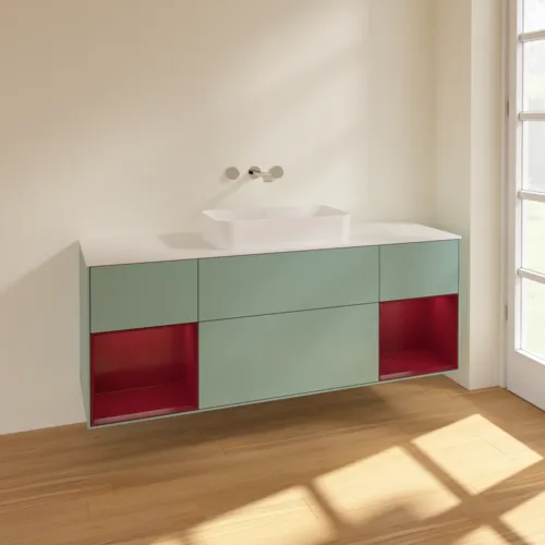 VILLEROY BOCH Toaletní skříňka Finion, s osvětlením, 4 výsuvy, 1600 x 603 x 501 mm, olivový matný lak / pivoňkový matný lak / bílé matné sklo #F741HBGM, obrázek 2
