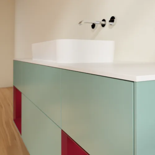 VILLEROY BOCH Toaletní skříňka Finion, s osvětlením, 4 výsuvy, 1600 x 603 x 501 mm, olivový matný lak / pivoňkový matný lak / bílé matné sklo #F741HBGM, obrázek 6