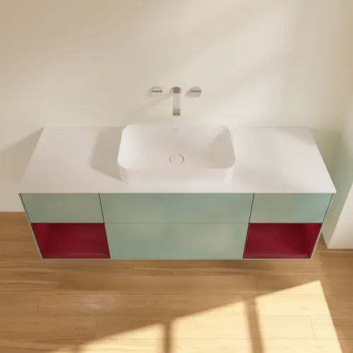 VILLEROY BOCH Toaletní skříňka Finion, s osvětlením, 4 výsuvy, 1600 x 603 x 501 mm, olivový matný lak / pivoňkový matný lak / bílé matné sklo #F741HBGM, obrázek 4