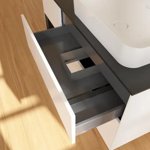 VILLEROY BOCH Toaletní skříňka Finion, s osvětlením, 3 výsuvy, 1200 x 603 x 501 mm, bílý matný lak / černý matný lak / černé matné sklo #F682PDMT, obrázek 5