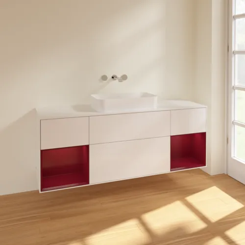 VILLEROY BOCH Toaletní skříňka Finion, s osvětlením, 4 výsuvy, 1600 x 603 x 501 mm, lesklý bílý lak / matný lak Pivoňka / matné bílé sklo #F741HBGF, obrázek 2