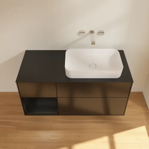 VILLEROY BOCH Toaletní skříňka Finion, s osvětlením, 3 výsuvy, 1200 x 603 x 501 mm, černý matný lak / černý matný lak / černé matné sklo #F682PDPD, obrázek 3