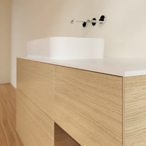VILLEROY BOCH Toaletní skříňka Finion, s osvětlením, 3 výsuvy, 1200 x 603 x 501 mm, dubová dýha / ořechová dýha / sklo bílé matné #F691GNPC, obrázek 3