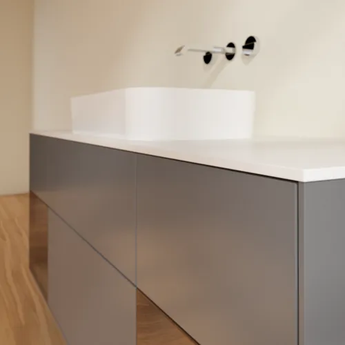 VILLEROY BOCH Toaletní skříňka Finion, s osvětlením, 4 výsuvy, 1600 x 603 x 501 mm, antracit matný lak / ořechová dýha / sklo bílé matné #F741GNGK, obrázek 6