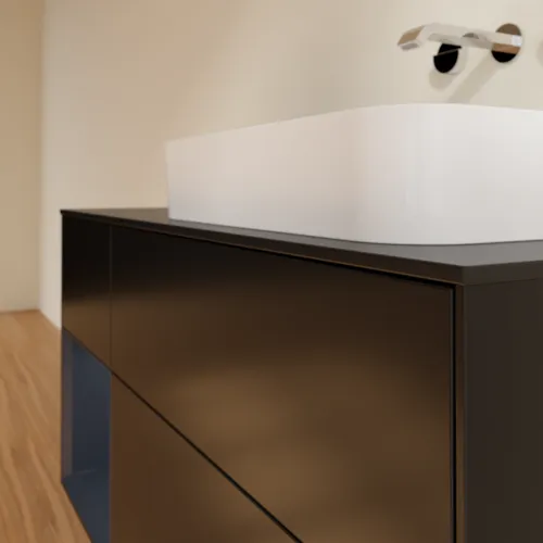 VILLEROY BOCH Toaletní skříňka Finion, s osvětlením, 3 výsuvy, 1200 x 603 x 501 mm, černý matný lak / půlnoční modrý matný lak / černé matné sklo #F682HGPD, obrázek 3