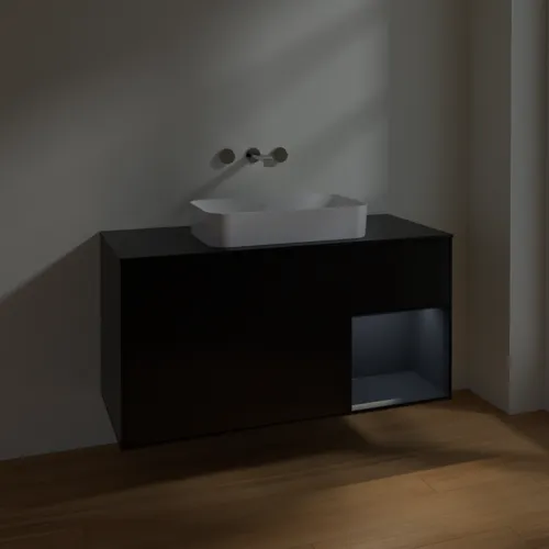 VILLEROY BOCH Toaletní skříňka Finion, s osvětlením, 3 výsuvy, 1200 x 603 x 501 mm, černý matný lak / půlnoční modrý matný lak / černé matné sklo #F712HGPD, obrázek 4