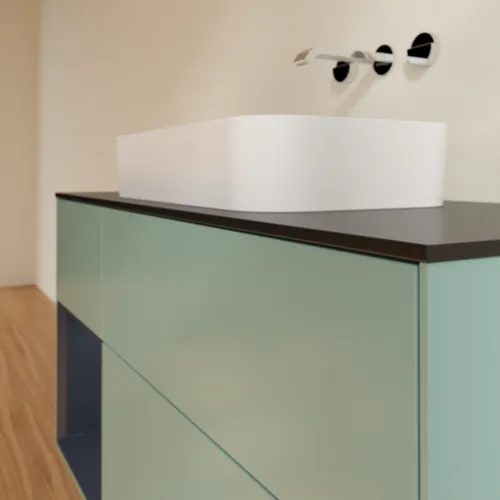 VILLEROY BOCH Toaletní skříňka Finion, s osvětlením, 3 výsuvy, 1200 x 603 x 501 mm, olivový matný lak / půlnoční modrý matný lak / černé matné sklo #F702HGGM, obrázek 3