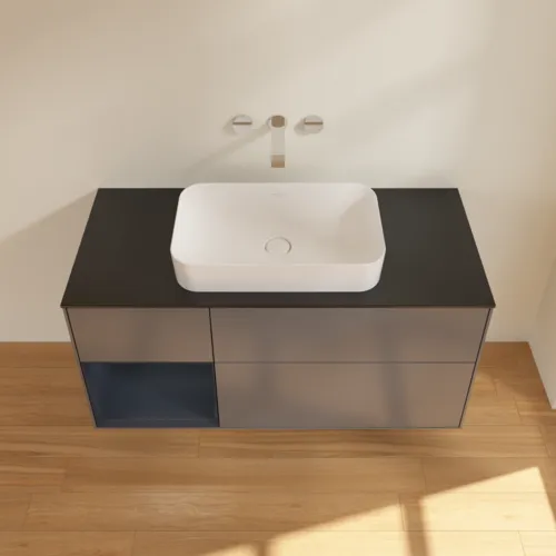 VILLEROY BOCH Toaletní skříňka Finion, s osvětlením, 3 výsuvy, 1200 x 603 x 501 mm, antracitový matný lak / půlnoční modrý matný lak / černé matné sklo #F702HGGK, obrázek 3
