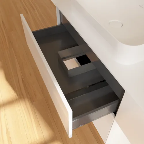VILLEROY BOCH Toaletní skříňka Finion, s osvětlením, 3 výsuvy, 1200 x 603 x 501 mm, lesklý bílý lak / bílý matný lak / bílé matné sklo #F691MTGF, obrázek 5