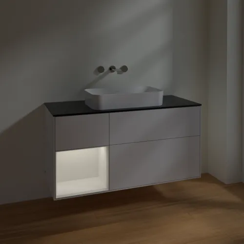 VILLEROY BOCH Toaletní skříňka Finion, s osvětlením, 3 výsuvy, 1200 x 603 x 501 mm, lesklý bílý lak / lesklý bílý lak / sklo černé matné #F702GFGF, obrázek 3