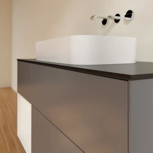 VILLEROY BOCH Toaletní skříňka Finion, s osvětlením, 3 výsuvy, 1200 x 603 x 501 mm, antracitový matný lak / lesklý bílý lak / černé matné sklo #F702GFGK, obrázek 3