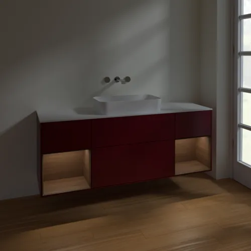 VILLEROY BOCH Toaletní skříňka Finion, s osvětlením, 4 výsuvy, 1600 x 603 x 501 mm, matný lak Peony / ořechová dýha / bílé matné sklo #F741GNHB, obrázek 5