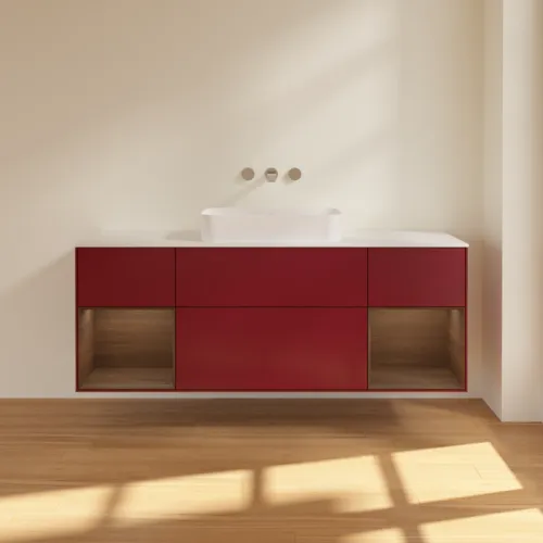 VILLEROY BOCH Toaletní skříňka Finion, s osvětlením, 4 výsuvy, 1600 x 603 x 501 mm, matný lak Peony / ořechová dýha / bílé matné sklo #F741GNHB, obrázek 3