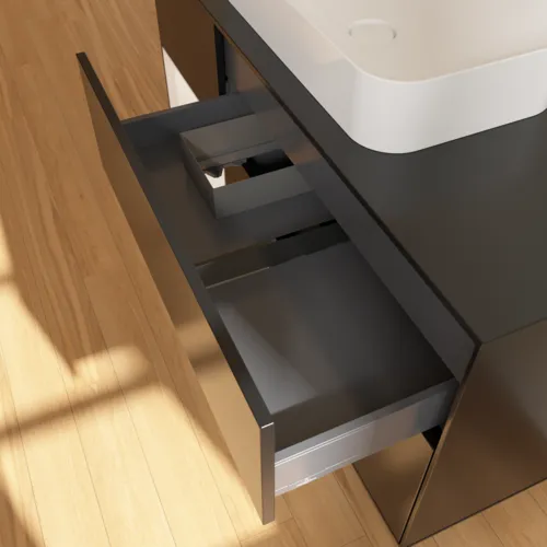 VILLEROY BOCH Toaletní skříňka Finion, s osvětlením, 3 výsuvy, 1200 x 603 x 501 mm, černý matný lak / bílý matný lak / černé matné sklo #F702MTPD, obrázek 5