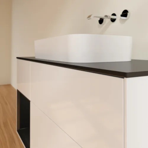 VILLEROY BOCH Toaletní skříňka Finion, s osvětlením, 3 výsuvy, 1200 x 603 x 501 mm, lesklý bílý lak / černý matný lak / černé matné sklo #F702PDGF, obrázek 4