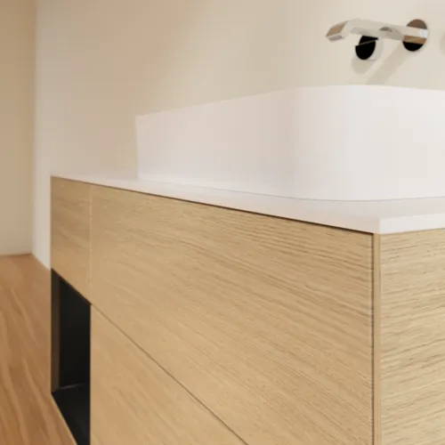 VILLEROY BOCH Toaletní skříňka Finion, s osvětlením, 3 výsuvy, 1200 x 603 x 501 mm, dubová dýha / černý matný lak / bílé matné sklo #F681PDPC, obrázek 3