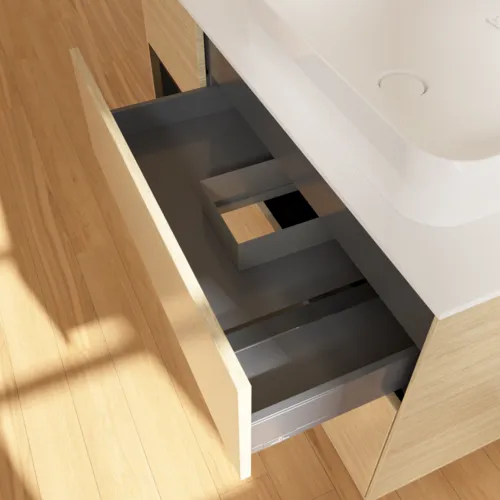 VILLEROY BOCH Toaletní skříňka Finion, s osvětlením, 3 výsuvy, 1200 x 603 x 501 mm, dubová dýha / černý matný lak / bílé matné sklo #F681PDPC, obrázek 4