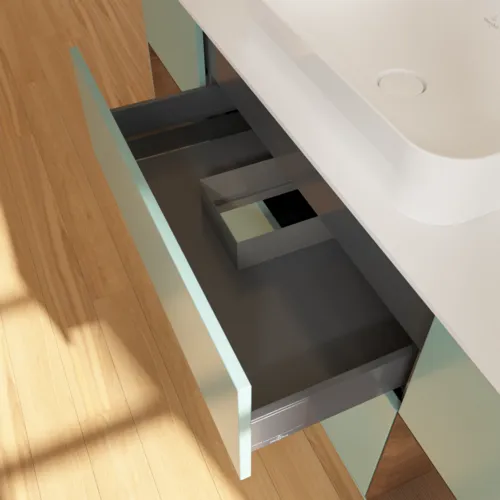 VILLEROY BOCH Toaletní skříňka Finion, s osvětlením, 4 výsuvy, 1600 x 603 x 501 mm, olivově matný lak / ořechová dýha / sklo bílé matné #F741GNGM, obrázek 8