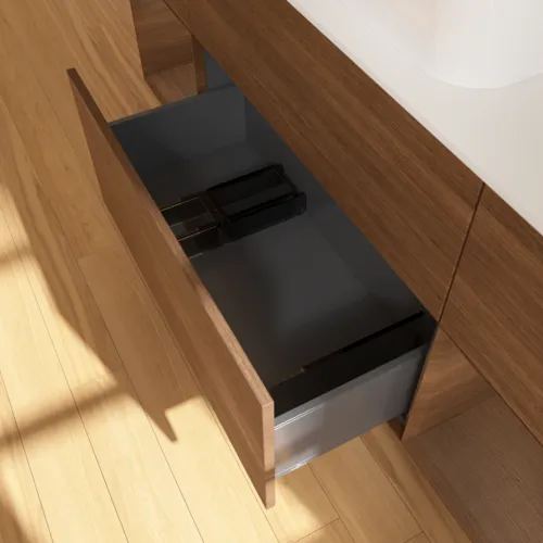VILLEROY BOCH Toaletní skříňka Finion, s osvětlením, 4 výsuvy, 1600 x 603 x 501 mm, ořechová dýha / ořechová dýha / sklo bílé matné #F741GNGN, obrázek 7