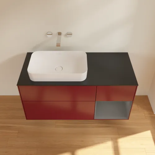 VILLEROY BOCH Toaletní skříňka Finion, s osvětlením, 3 výsuvy, 1200 x 603 x 501 mm, Pivoňka matný lak / Antracit matný lak / Sklo černé matné #F692GKHB, obrázek 3
