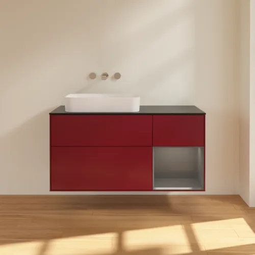 VILLEROY BOCH Toaletní skříňka Finion, s osvětlením, 3 výsuvy, 1200 x 603 x 501 mm, Pivoňka matný lak / Antracit matný lak / Sklo černé matné #F692GKHB, obrázek 2