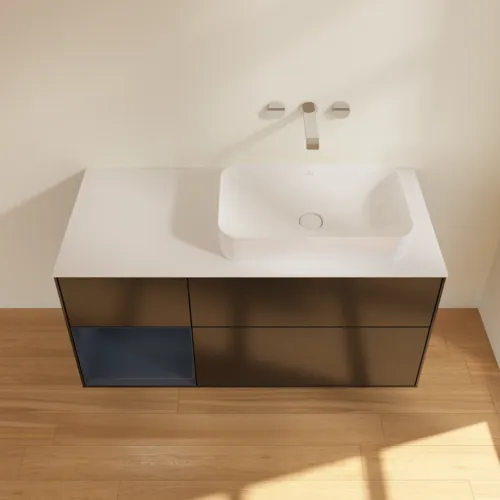 VILLEROY BOCH Toaletní skříňka Finion, s osvětlením, 3 výsuvy, 1200 x 603 x 501 mm, černý matný lak / půlnoční modrý matný lak / bílé matné sklo #F681HGPD, obrázek 4