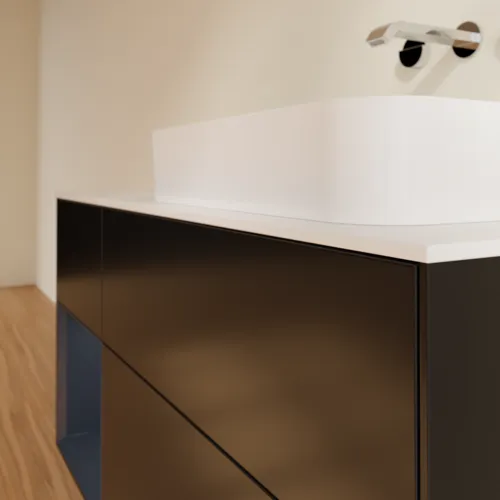VILLEROY BOCH Toaletní skříňka Finion, s osvětlením, 3 výsuvy, 1200 x 603 x 501 mm, černý matný lak / půlnoční modrý matný lak / bílé matné sklo #F681HGPD, obrázek 5