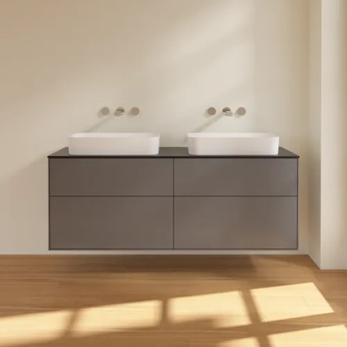 VILLEROY BOCH Toaletní skříňka Finion, 4 výsuvy, 1600 x 603 x 501 mm, antracitový matný lak / černé matné sklo #F72200GK, obrázek 3