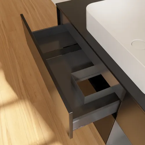 VILLEROY BOCH Toaletní skříňka Finion, s osvětlením, 3 výsuvy, 1200 x 603 x 501 mm, černý matný lak / antracitový matný lak / černé matné sklo #F712GKPD, obrázek 4