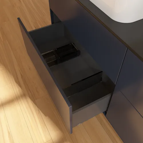 VILLEROY BOCH Toaletní skříňka Finion, 4 výsuvy, 1600 x 603 x 501 mm, půlnočně modrý matný lak / černé matné sklo #F72200HG, obrázek 4