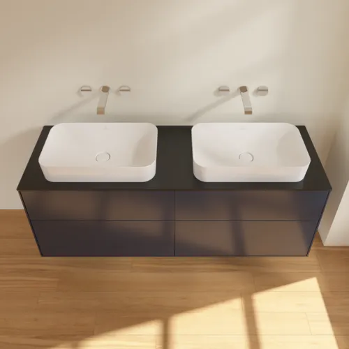VILLEROY BOCH Toaletní skříňka Finion, 4 výsuvy, 1600 x 603 x 501 mm, půlnočně modrý matný lak / černé matné sklo #F72200HG, obrázek 3