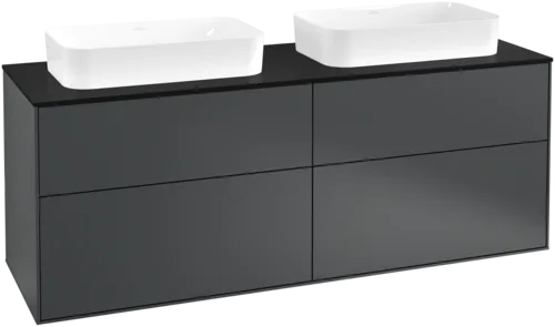 VILLEROY BOCH Toaletní skříňka Finion, 4 výsuvy, 1600 x 603 x 501 mm, půlnočně modrý matný lak / černé matné sklo #F72200HG