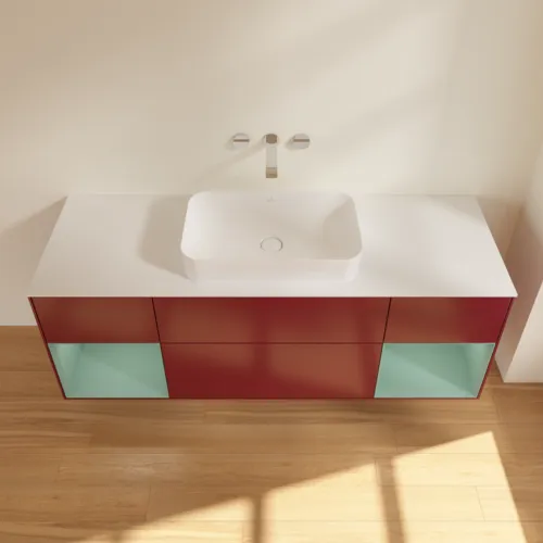 VILLEROY BOCH Toaletní skříňka Finion, s osvětlením, 4 výsuvy, 1600 x 603 x 501 mm, Pivoňka matný lak / Olivový matný lak / Sklo bílé matné #F741GMHB, obrázek 4